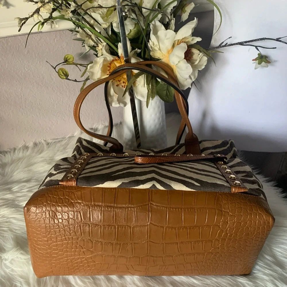 Michael Kors Zebra Print Tote and Clutch Set - Brown
